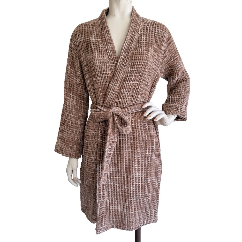 PARACHUTE Brown Bath Robe 100% Cotton Waffle Knit Belted Turkish Lounge Size S